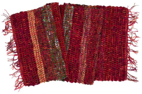 Handwoven Tablerunner, Red-Orange-Green, 14" x 43"