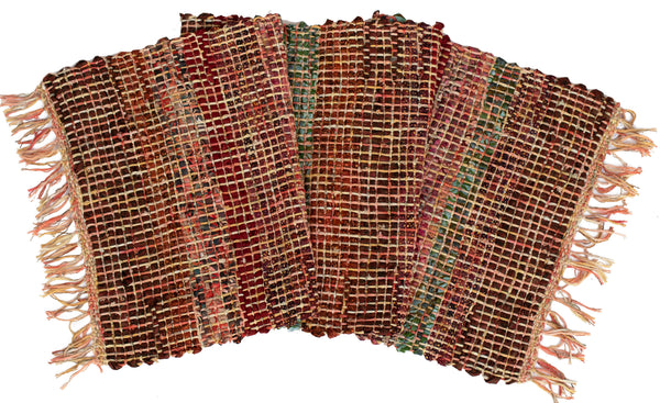 Handwoven Tablerunner, Rust-Green-Red, 14" x 43"