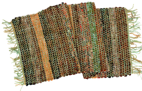 Handwoven Tablerunner, Rust-Green-Brown, 14" x 43"