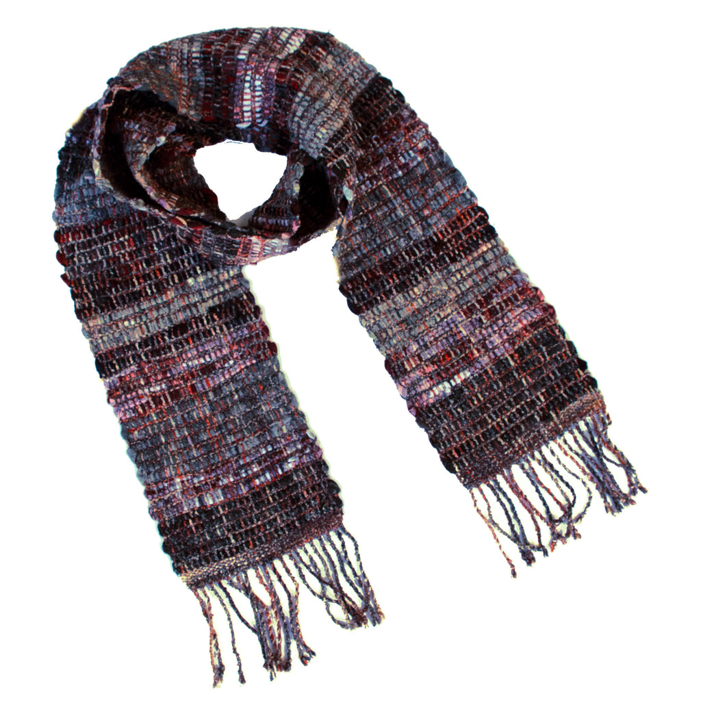 Handwoven Rag Scarf, "Red Veined Marble," 6.5" x 73"