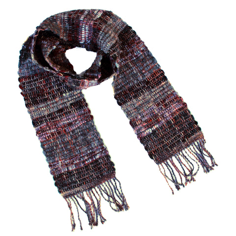 Handwoven Rag Scarf, "Red Veined Marble," 6.5" x 73"