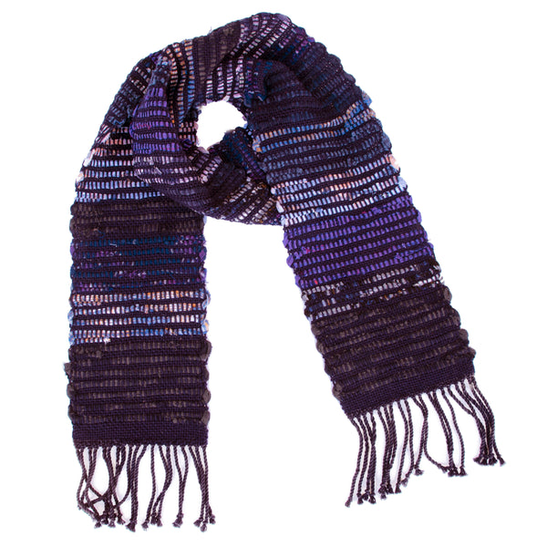 Handwoven Rag Scarf, "Navy Blue," 6.5" x 74"