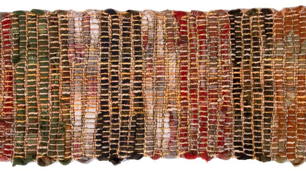 Handwoven Rag Scarf, "Apricot and Greens," 6.5" x 75"