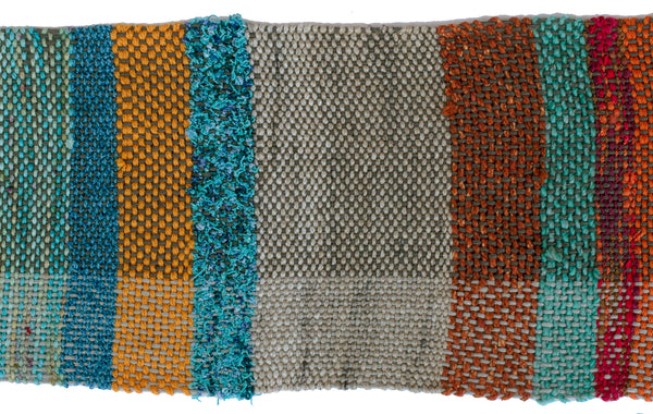 Handwoven Scarf, "Blue and Orange," 6.5" x 63"