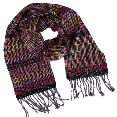 Handwoven Scarf, "Black Check," 6.5" x 61"