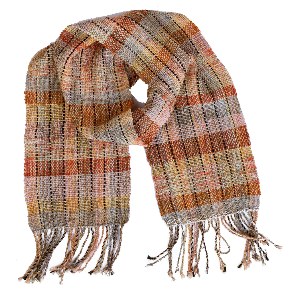 Handwoven Scarf, "Rust and Gray," 7" x 59"