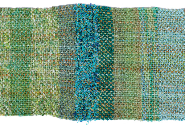 Handwoven Scarf, "Ocean Greens," 6.5" x 59"