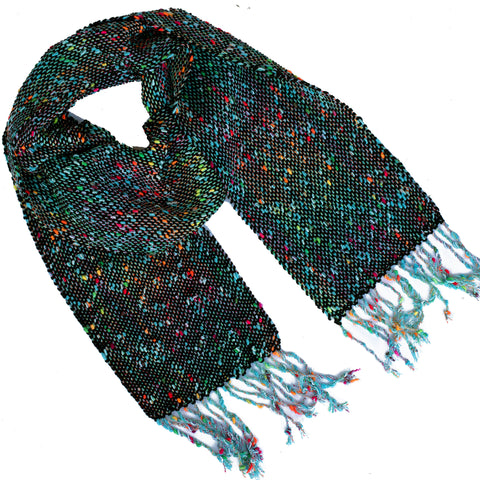 Handwoven Scarf, "Brlliant Black," 6.5" x 62"